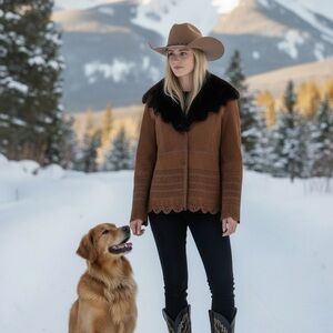 Giuliana Teso Hooded Suede Jacket Boho Vintage Neiman Marcus Size: Women’s Large